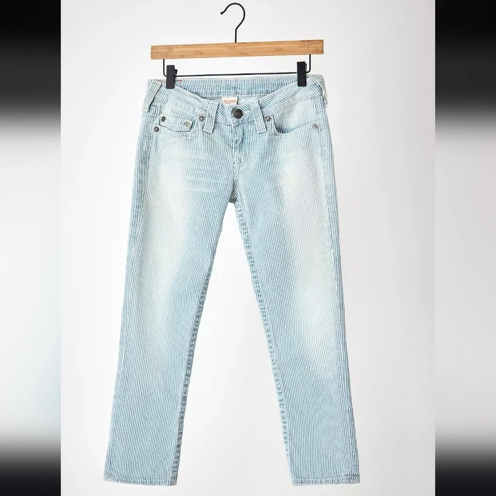 True Religion Denim Pant Capri Pinstripe Railroad 30 NWT New Designer - Picture 2 of 10